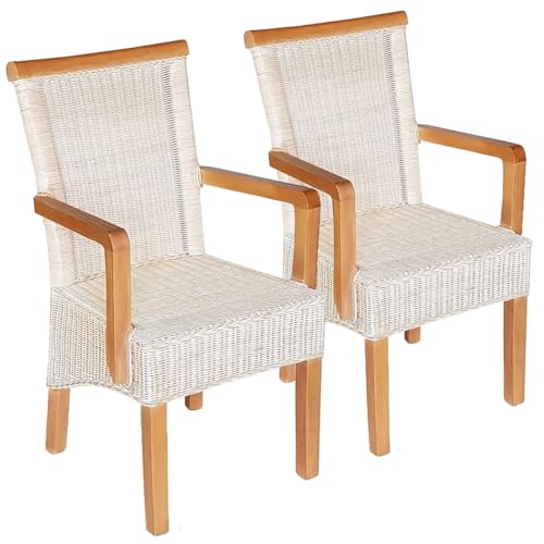 Esszimmer Stühle Set 2 Stück mit Armlehnen Rattanstühle weiß Perth Rattan Korbstühle nachhaltig Farbe ohne Sitzkissen von Amago home