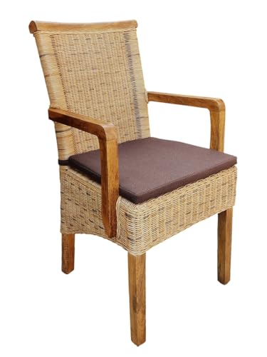Esszimmerstuhl Rattanstuhl mit Armlehnen Tabacco Perth Korbstuhl Rattan Sessel nachhaltig Farbe mit Sitzkissen von Amago home