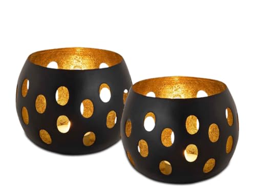 Kerzenhalter Set 2-teilig Teelichthalter Kugelform Metall schwarz matt innen vergoldet Kerzenhalter Set 2-teilig Teelichthalter Kugelform Metall schwarz matt innen vergoldet von Amago home