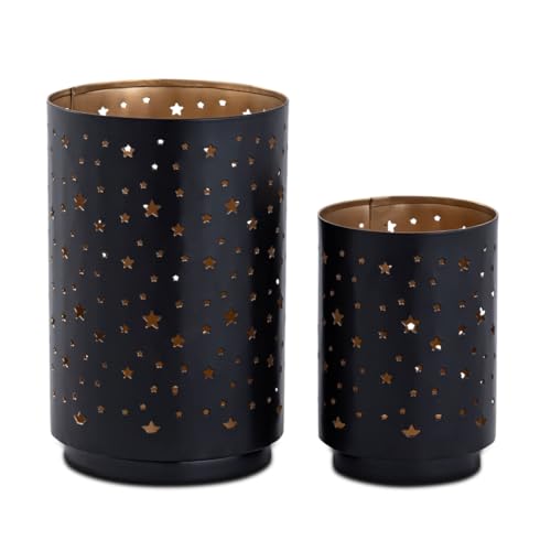 Kerzenständer Kerzenhalter Teelichthalter Metall schwarz Gold Farbe Zylinderform Sternenmotiv Kerzenständer Kerzenhalter Teelichthalter Metall schwarz Gold Farbe Zylinderform Sternenmotiv von Amago home