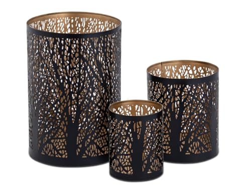 Kerzenständer Teelichthalter Windlicht 3er Set rund schwarz Gold von Amago home