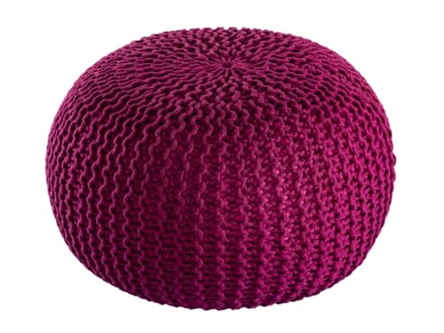 Premium XXL Sitzhocker Pouf ø 55cm Strickpouf Indoor u. Outdoor - pflegeleicht & nachhaltig Farbe Bordeaux - Amaranth von Amago home