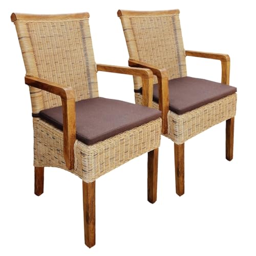 Rattanstühle mit Armlehnen Esszimmerstühle Tabacco Perth Korbstuhl Rattan Sessel Größe 2er Set, Farbe mit Sitzkissen Rattanstühle mit Armlehnen Esszimmerstühle Tabacco Perth Korbstuhl Rattan Sessel Größe 2er Set, Farbe mit Sitzkissen von Amago home