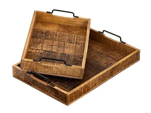 Serviertablett Holztablett Set 2 Stück 46x31cm Tablett Holz Serviertablett Deko Tablett Mangoholz von Amago home