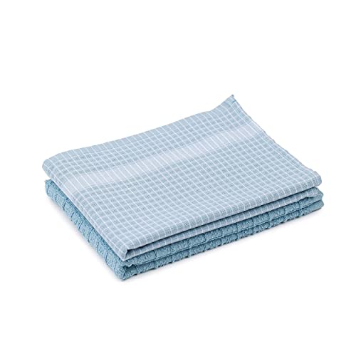 Amago - 2er Pack Küchen Frottier Handtuch, 100 prozent Baumwolle, 50 x 70 cm - Aqua/Weiß von Amago