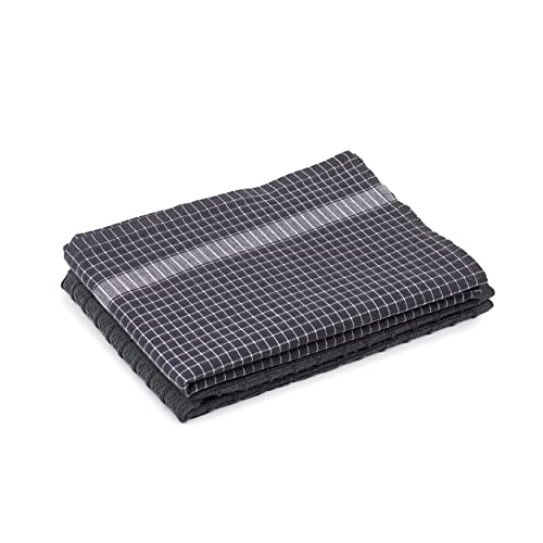 Amago - 2er Pack Küchen Frottier Handtuch, 100 prozent Baumwolle, 50 x 70 cm - Grau/weiß von Amago