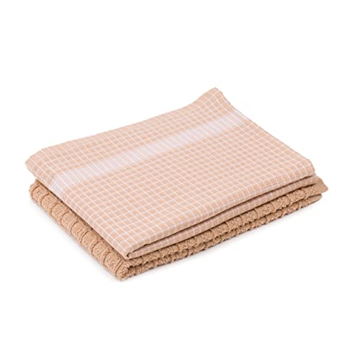 Amago - 2er Pack Küchen Frottier Handtuch, 100 prozent Baumwolle, 50 x 70 cm - Puder/Weiß von Amago