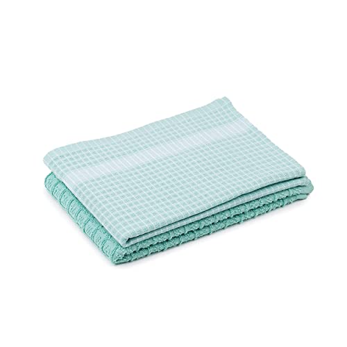 Amago - 2er Pack Küchen Frottier Handtuch, 100 prozent Baumwolle, 50 x 70 cm - Türkis/Weiß von Amago