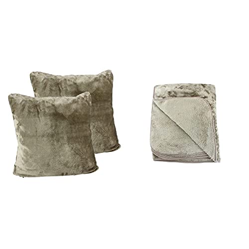 Amago Kuscheldecke (180 x 220 cm) + Kissenbezug 2er Set (50 x 50 cm), Cashmere-Feeling - Taupe von Amago