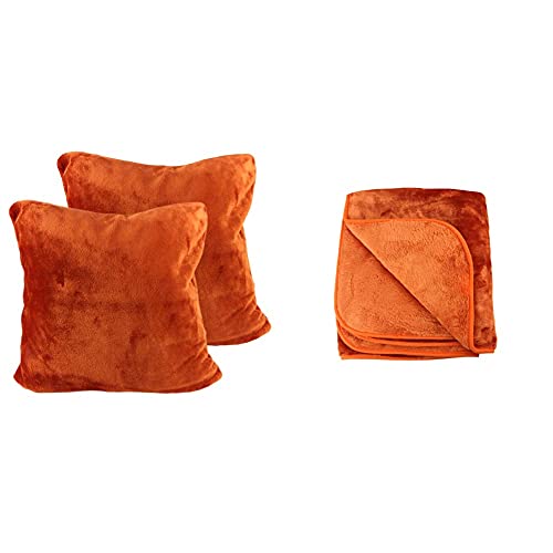 Amago Kuscheldecke (220 x 240 cm) + Kissenbezug 2er Set (50 x 50 cm), Cashmere-Feeling - Terracotta von Amago