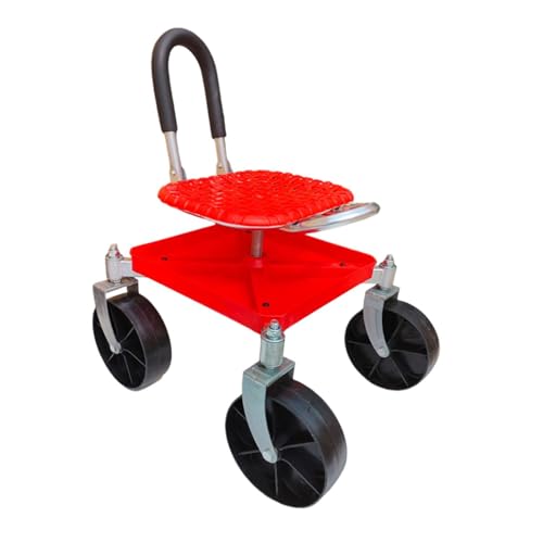 Amagogo Gartenwagen mit Rollsitz, Gartenhocker, Arbeitssitz, rutschfest, mit Rädern, Gartenstuhl für, Rasenbepflanzung, Rot von Amagogo
