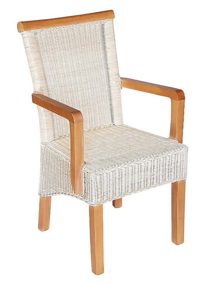 Amagohome Armlehnstuhl Esszimmer Stuhl mit Armlehnen Rattanstuhl weiß Perth Korbstuhl Rattan von Amagohome