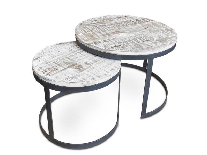 Amagohome Couchtisch Couchtisch 2er Set rund Ø 58 cm mit Beistelltisch Ø 43 cm Metall-Geste von Amagohome