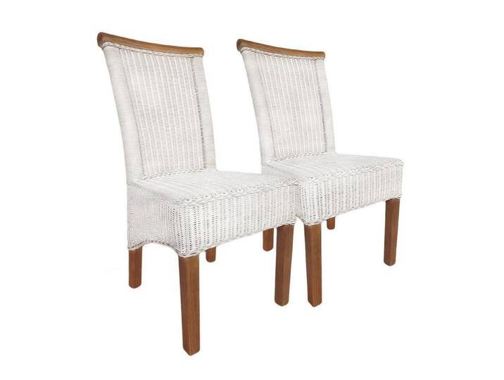 Amagohome Rattanstuhl Esszimmer Stühle Set Rattanstühle Perth 2 Stück weiß Esstisch Stühle K, ohne Sitzkissen von Amagohome