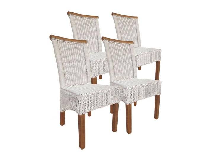 Amagohome Rattanstuhl Esszimmer Stühle Set Rattanstühle Perth 4 Stück weiß Esstisch Stühle K, ohne Sitzkissen von Amagohome