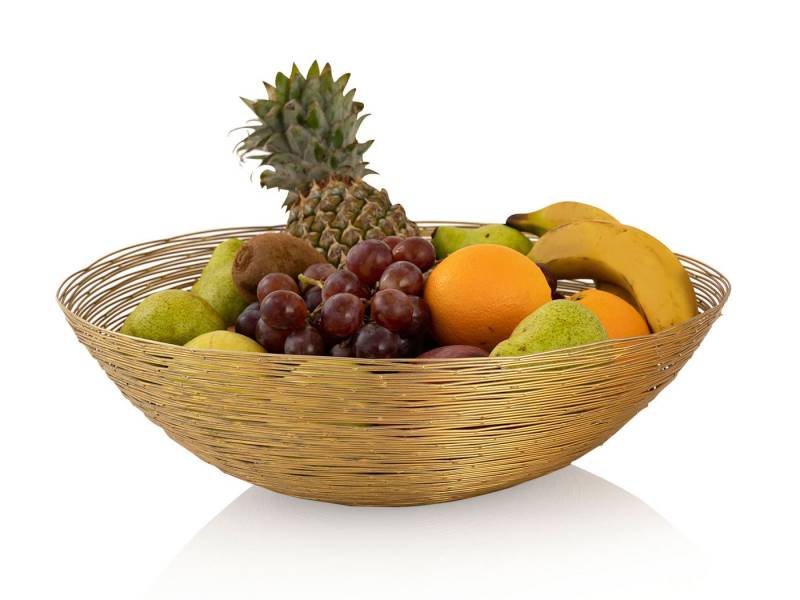 Amagohome Schale Obstkorb ø 40 cm H 11 cm Brotkorb Obstschale Metall rund silber o. gol, Metall Drahtoptik von Amagohome