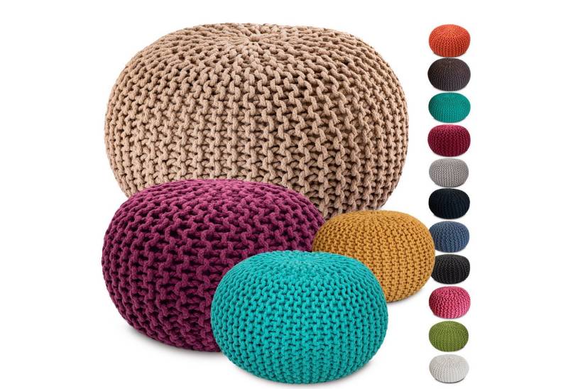 Amagohome Sitzhocker Sitzpouf Strickhocker Pouf Ø45 H30cm Bodenkissen Indoor Baumwolle recy von Amagohome