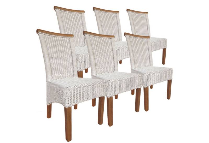 Amagohome Rattanstuhl Esszimmer-Stühle Set Rattanstühle Perth 6 Stück Esstisch Stühle weiß K von Amagohome