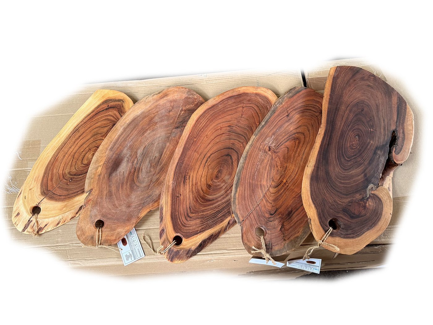 Amagohome Tablett Baumscheibe Servierbrett 5er Set/Karton Dekobrett Akazie massiv, Akazie massiv Amagohome Tablett Baumscheibe Servierbrett 5er Set/Karton Dekobrett Akazie massiv, Akazie massiv von Amagohome