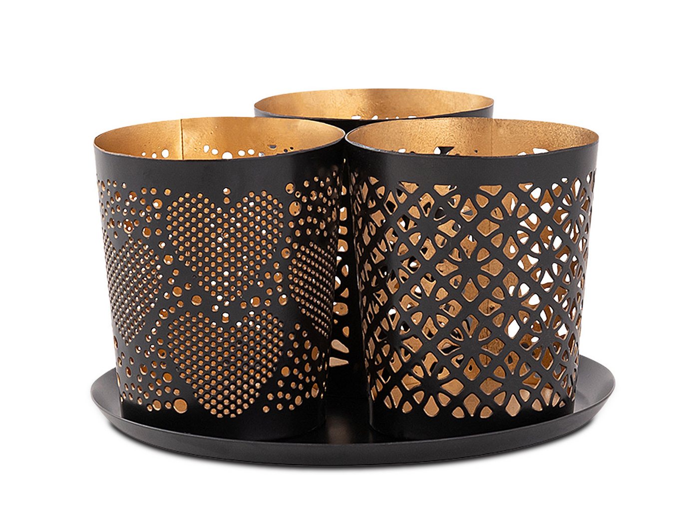 Amagohome Teelichthalter mit Tablett Kerzenhalter 3er Set Kerzenständer Teelichthalter rund schwarz gold von Amagohome