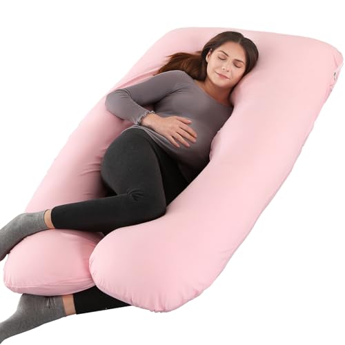 Amagoing 144,8 cm Schwangerschaftskissen, U-förmiges Mutterschaftskissen für Frauen mit Hüfte, Bein, Rückenschmerzen, waschbarer Jersey-Bezug im Lieferumfang enthalten (Rosa) von Amagoing