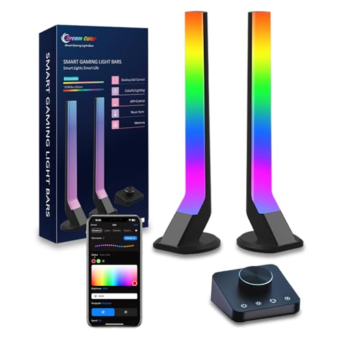 Gaming LED Lightbar mit Desktop-Controller, Smart Gaming Lampe Zimmer Deko Funktioniert mit Alexa Google Assistant, RGBIC TV LED Hintergrundbeleuchtung App-Steuerung Musiksync für TV Tisch Geschenke von Amailtom