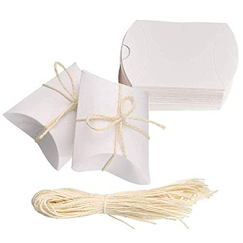 Amajoy 50 Pack Kleine Weiße Kissen Box Papier Candy Favor Boxen für Hochzeit Favor Party Favor Geschenke mit 50 stück Weiß Schnur von Amajoy