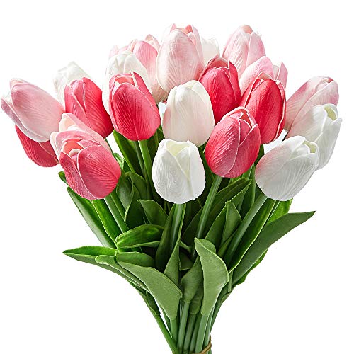 Amajoy Multicolor Künstliche Tulpen Blumen Real Touch Tulpen Gefälschte Faux PU Tulpen für Home Room Party Hochzeitsdekoration Geschenk für Muttertag, 24PCS von Amajoy