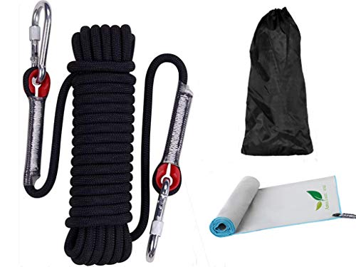 Amalan eu Outdoor-Kletterseil+schnell trocknendes Handtuch,Nylon Seil Klettern Sicherheitsseil Durchmesser 10.5mm,Lagergewicht 1200kg,mit 2 Karabinern von Amalan eu