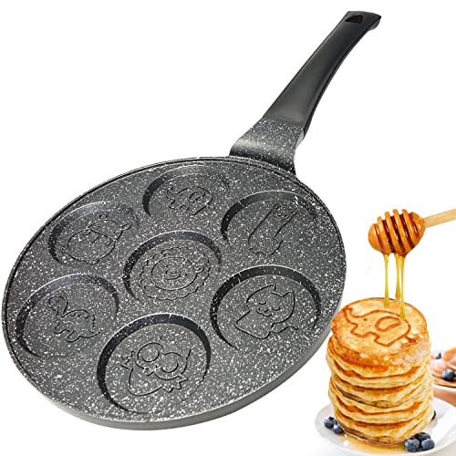 Amalindo Pancake Pfanne 26cm | 7 Loch Tiere Karikatur Pancakepfanne | Antihaft-Beschichtung | Pfannkuchenpfanne Induktion, Eierpfanne, Augenpfanne für Pancakes, Spiegelei, Pfannkuchen, Spiegeleipfanne von Amalindo