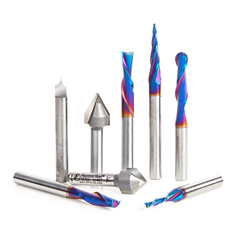 Amana Tool AMS-177-K 8-Pc CNC Router Bit Collection Featuring V-Grooves, Point Roundover and Multi-Purpose Spektra Bits, 1/4 Shank von Amana Tool