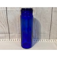 Vintage Kobaltblaues Glas Mit Deckel, 13 Zoll Canister, Aufbewahrungsbehälter, Küchenaufbewahrung, Pasta, Reis, Blaue Achteckform, Glaskunst von AmandasOldCart