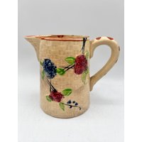 Vintage Majolika Japan Krug, Kirschblüte, Handbemalt, Korb Weben, 1940Er Jahre Kunst Und Kunsthandwerk, Sighed Made in Japan, Steingut Ton von AmandasOldCart