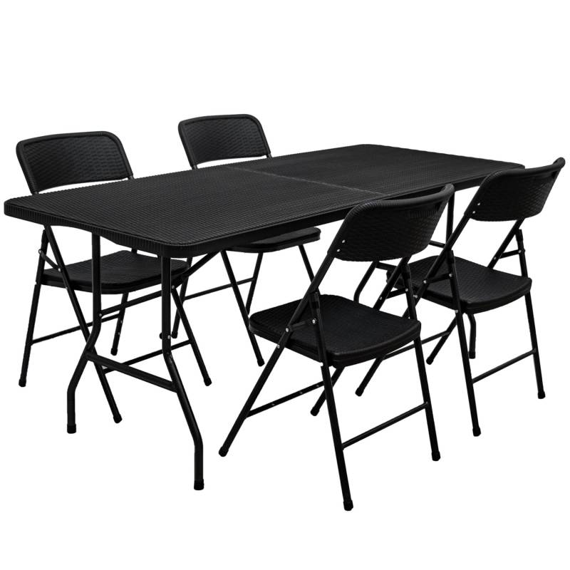 AMANKA Gartenmöbel Set in Rattan Optik 180 cm Tisch mit 4 Stühlen Schwarz von Amanka