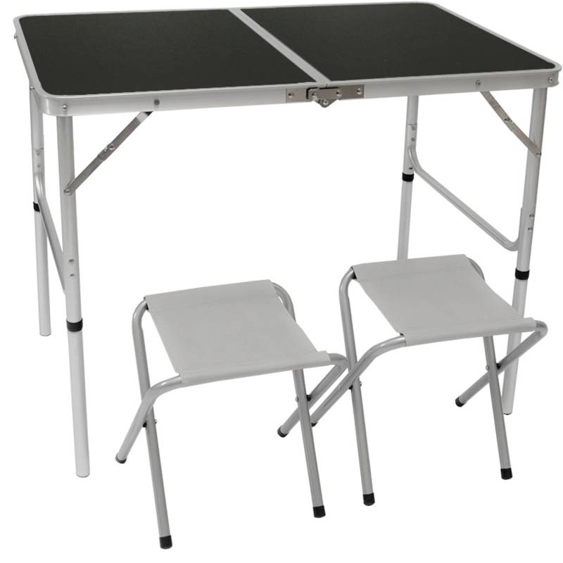 AMANKA Höhenverstellbarer Campingtisch 90 x 60 x 70 cm  inkl. 2 Falthocker Grau von Amanka