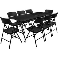 Gartenmöbel Set in Rattan Optik - 180 cm Tisch mit 8 Stühlen Sitzgruppe Klappbar - schwarz von Amanka