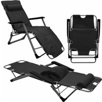 Reclining Chair with Cover and Pillow 178 cm Garden Lounger Camping Sun Black - schwarz von Amanka