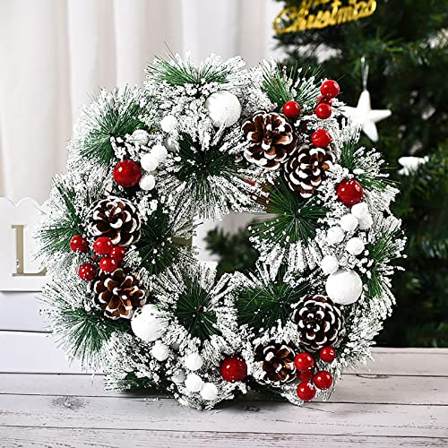 Adventskranz Zubehör Weihnachtskranz Beerenkranz Handgefertigter Blumenkranz für die Haustür, rustikaler Kranz, beflockt mit gemischten Dekorationen, Weihnachtsdekorationen (Color #4, One Size) von Amaone