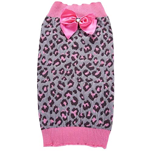 Amaone Hundemantel Chihuahua Welpen-Leopard-Bowknot-Welpen-Rosa-Haustier-Winter-Hundekleidungs-Nette Strickjacke-Haustierkleidung Hundejacke Kleine Hunde von Amaone