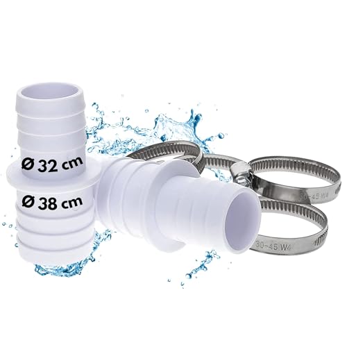 Amapool Schlauchtüllen Set I 2x 32/38mm Schlauchverbinder für Poolschlauch I 4x W4 Edelstahlschellen V2A ø 30-45mm I Pool Zubehör 6-teilig von Amapool