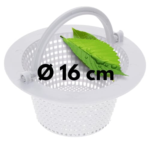 Amapool Skimmer Korb 16cm I Ersatzkorb für Standard Skimmer I Pool Vorfilter I Pool Sieb 16 cm Durchmesser I Mit Griff für einfache Entnahme I Chlorbeständig I Stabil von Amapool