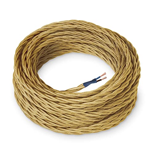 Amarcords - Textilkabel für Lampen GOLD, geflochten, Seide, 5 Meter, mit 2 Leiter 2x0,75 - Stoffkabel mit farbigem vintage Stoff überzogen für Kronleuchter, Wandlampen und Lampenschirme Amarcords - Textilkabel für Lampen GOLD, geflochten, Seide, 5 Meter, mit 2 Leiter 2x0,75 - Stoffkabel mit farbigem vintage Stoff überzogen für Kronleuchter, Wandlampen und Lampenschirme von AMARCORDS