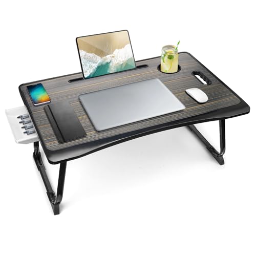 Amaredom Laptoptisch, Laptop Betttisch Klappbar, Klappbarer Lapdesk mit Schublade und Tassenhalter für das Frühstück auf dem Bett/Liege/Sofa (60 x 40 cm, Schwarz) von Amaredom