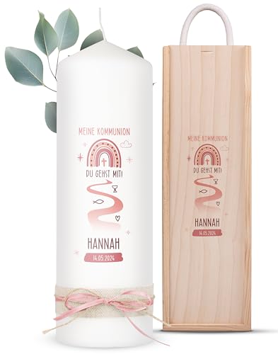 AMARI ® Kommunionkerze personalisiert "Du gehst mit" (002.08.10) H:25cm/⌀:8cm - Kerze Kommunion - Kommunionkerze Junge/Mädchen - Kommunionkerze selbst gestalten - Kommunionkerze personalisiert von Amari