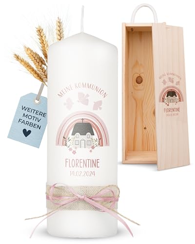 AMARI ® Personalisierte Kommunionkerze Gottes Haus H:20cm/⌀:7cm - Kommunion - Kerze selbst gestalten - Unparfümiert von Amari