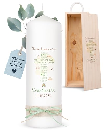 AMARI ® Kommunionkerze personalisiert Kreuz Schrift (002.08.02) H:25cm/⌀:8cm - Kerze Kommunion - Kommunionkerze Junge/Mädchen - Kommunionkerze selbst gestalten - Kommunionkerze personalisiert von Amari
