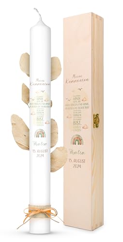 AMARI ® Kommunionkerze personalisiert Kreuz Schrift (002.08.02) H:40cm/⌀:4cm - Kerze Kommunion - Kommunionkerze Junge/Mädchen - Kommunionkerze selbst gestalten - Kommunionkerze personalisiert von Amari