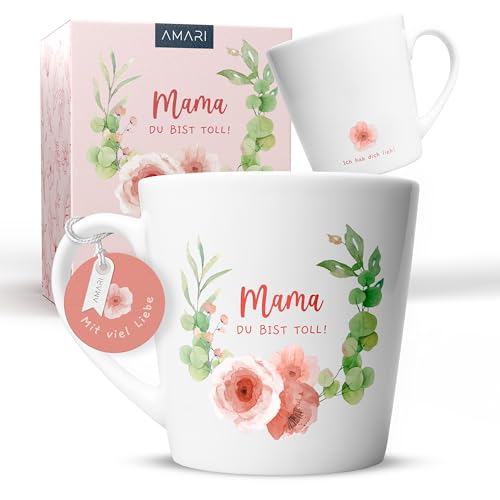 Amari ® Mama Tasse (Blume) - Geburtstagsgeschenk für Mama - Muttertagsgeschenk Tasse - Beste Mutter Geschenk - Muttertag Tasse Geschenk - Teetasse von Amari
