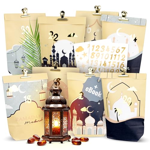 AMARI ® Ramadan Tüten (30 Tüten inklusive Sticker & Klammern) - Ramadankalender zum Befüllen - Ramadan Kalender Tüten - Ramadan Kalender Bastelset - Ramadan Tüte von Amari