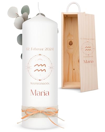 AMARI ® Sternzeichenkerze Wassermann personalisiert 25/8 cm (002.05.02) - Individuelle Kerze mit Namen und Datum - Sternzeichen, Geburtskerze, Geschenk von Amari